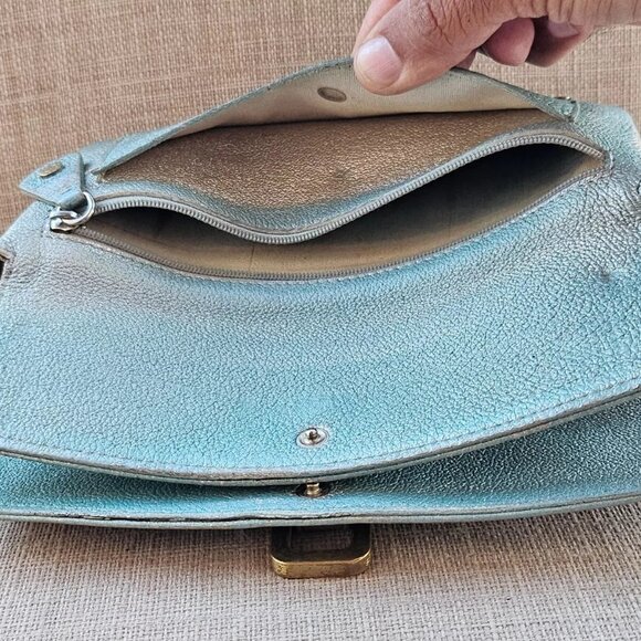 Jimmy Choo Women Cardholder Wristlet Clutch Blue Leather Purse Wallet Made Italy - Picture 13 of 14